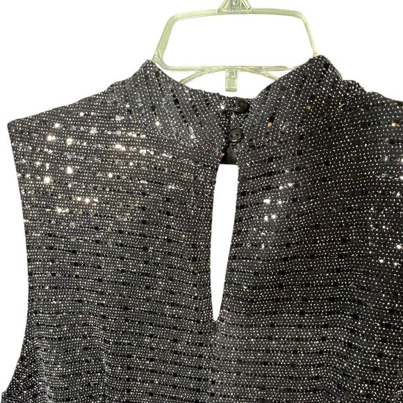 En Focus Studio Dress Womens 10 Black Silver Sequin Mock Neck Keyhole Cocktail - Picture 10 of 12